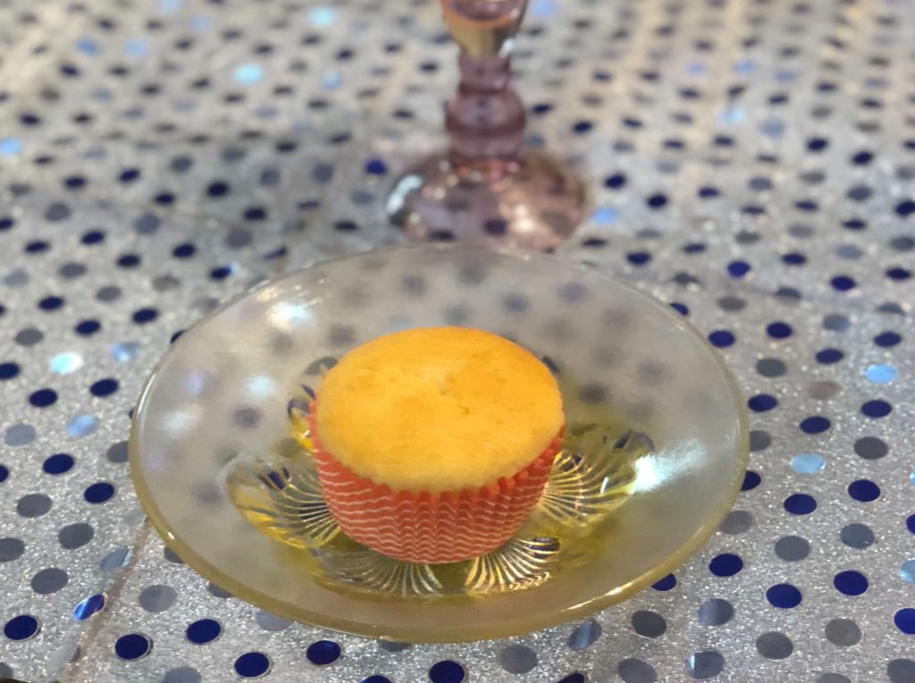 Close-up of a soft eggless vanilla muffin