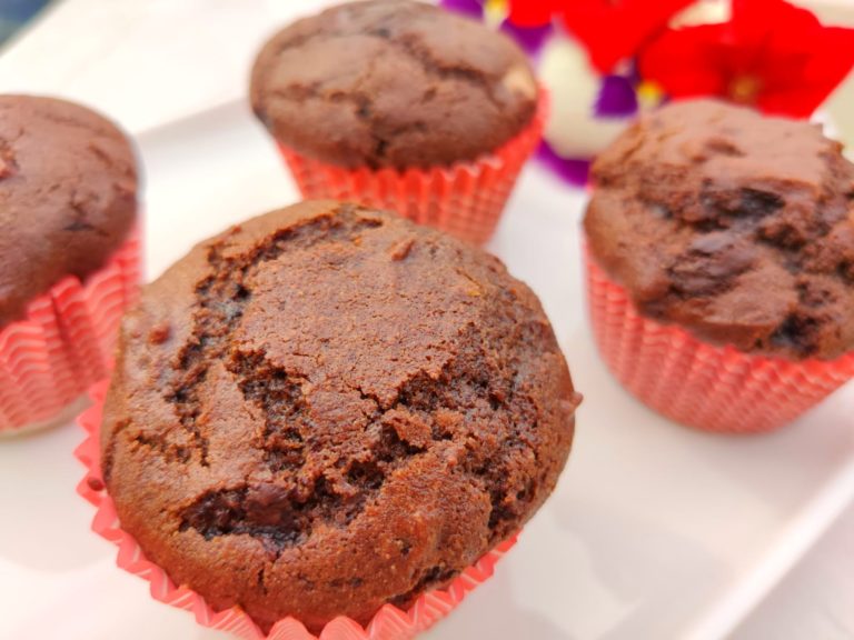 WHOLE WHEAT EGGLESS DOUBLE CHOCOLATE WALNUT MUFFINS