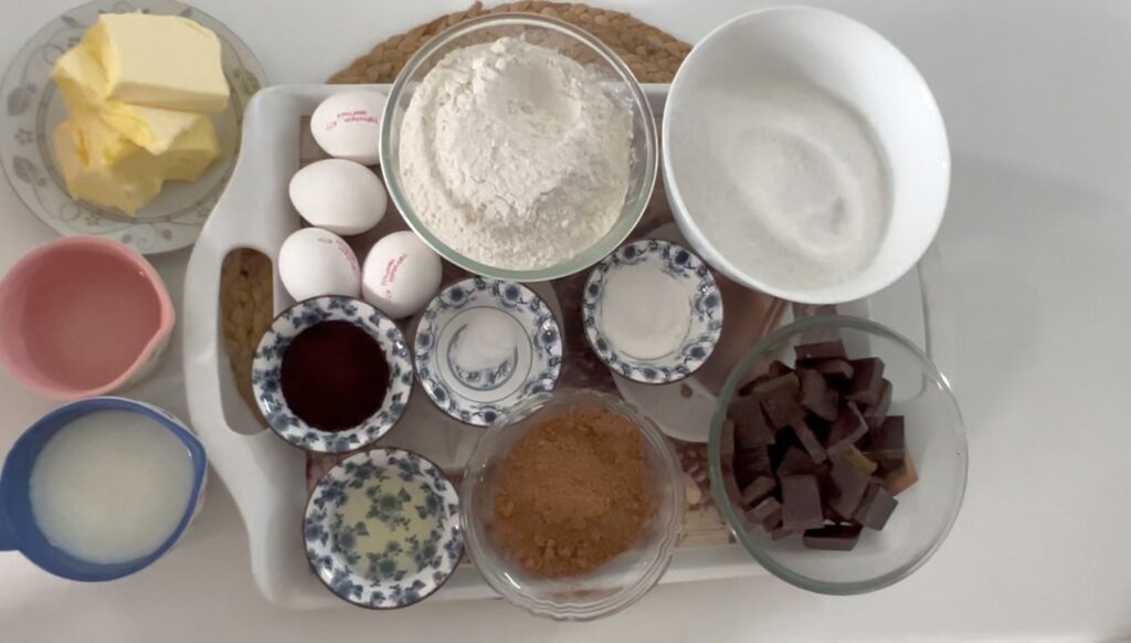 Ingredients for chocolate Mud Cake