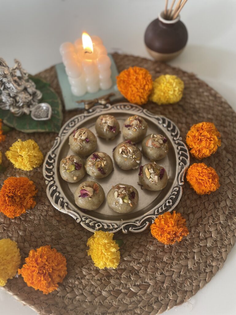 Mawa and Kaju Ladoo with Gulkand Centre (No-Bake Diwali Sweet)